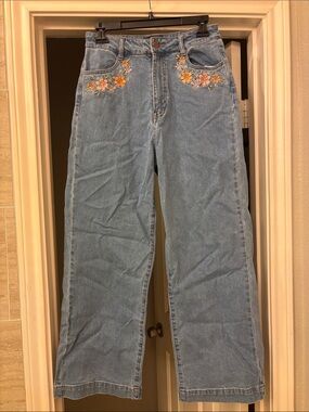 Princess Highway Light Blue Embroidered Boot-Cut Jeans